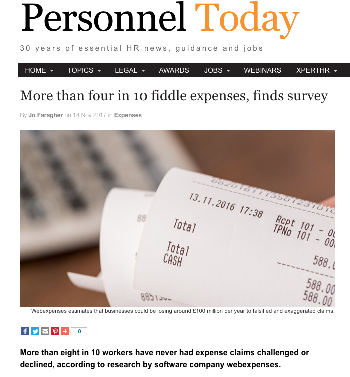 Personnel Today article, Fiddle Expenses