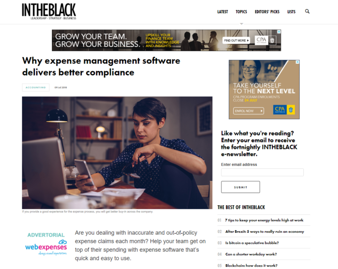 IntotheBlack Article, Expense Management Software Delivers Better Compliance