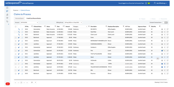 AUS/US Webexpenses Credit Card Reconciliation Feature