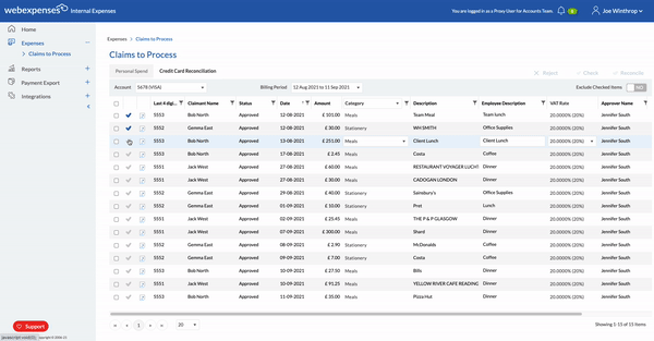 Check functionality: Credit Card Reconciliation