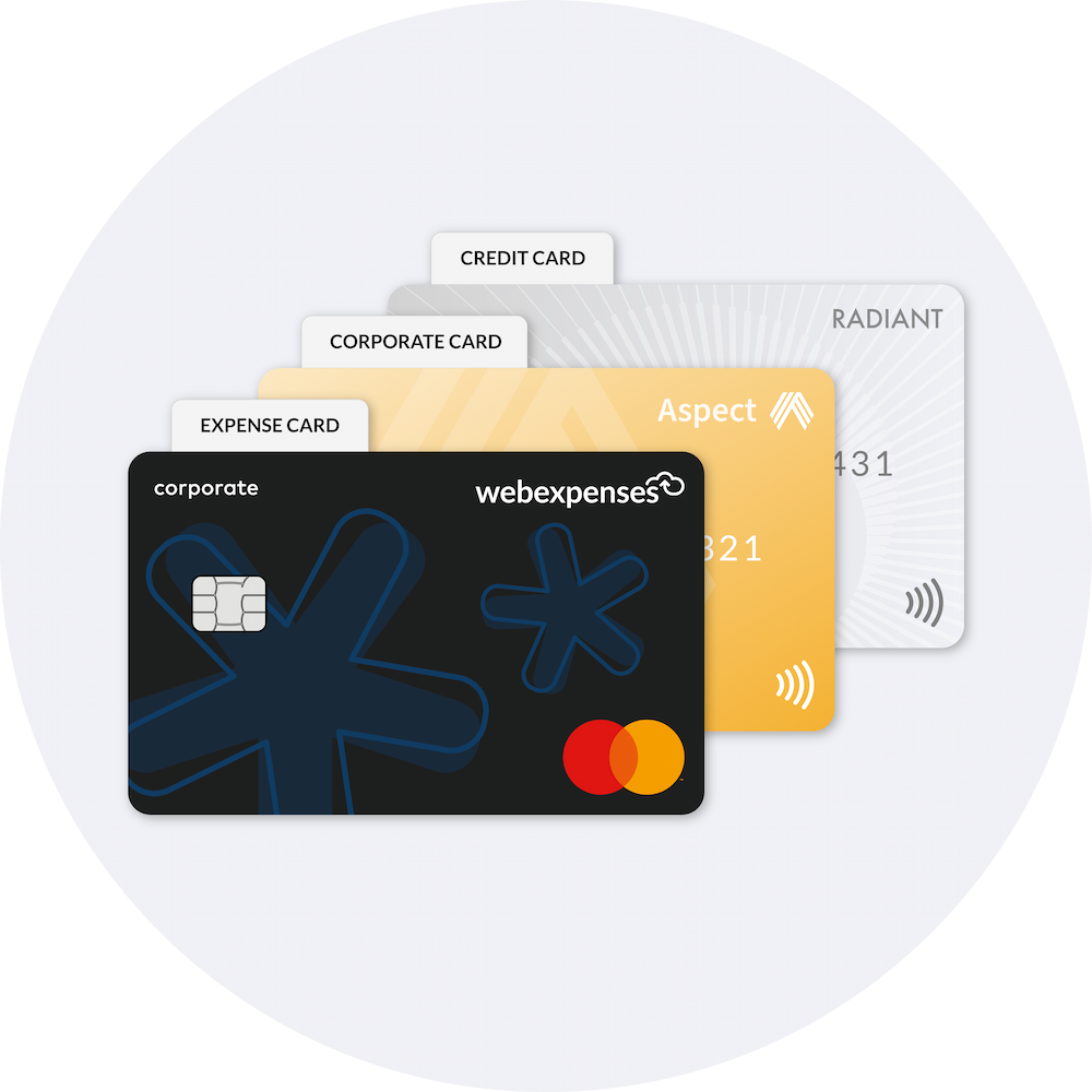 Business Expense Card with stack of other cards behind