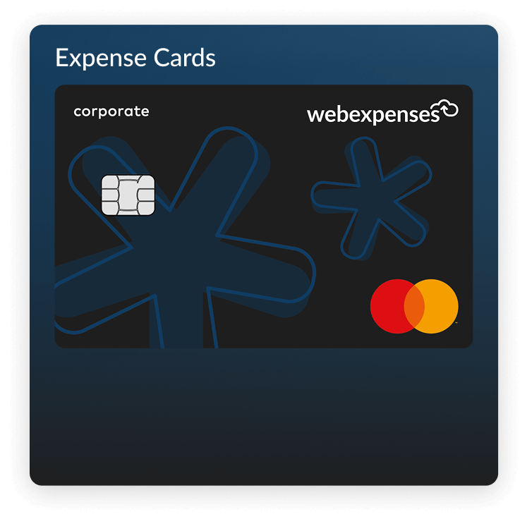 Webexpenses corporate expense card for business purchases, featuring Mastercard logo and smart chip for secure transactions