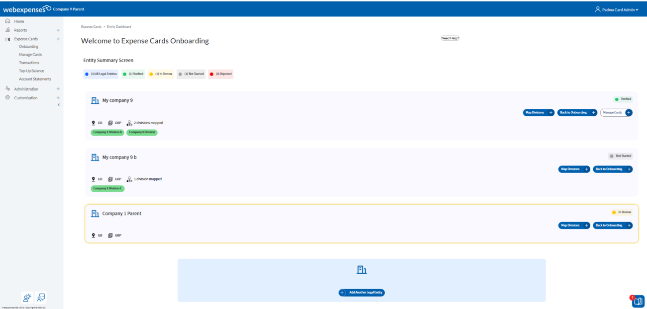 This is a screenshot of our multi-entity dashboard screen on our platform.